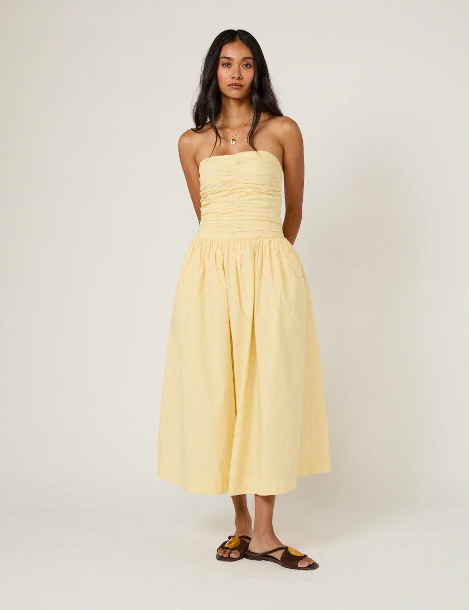 Butter Yellow Bandeau Rosalie Midi Dress | Nobody's Child