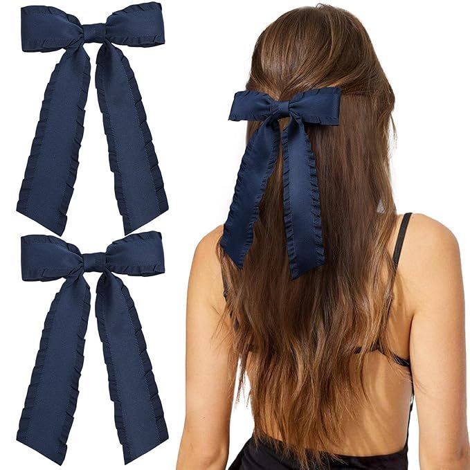 VOBOBE 2PCS Hair Bows for Women Girls, Navy Tassel Hair Ribbon Bowknot Hair Clips Barrettes Hair ... | Amazon (US)