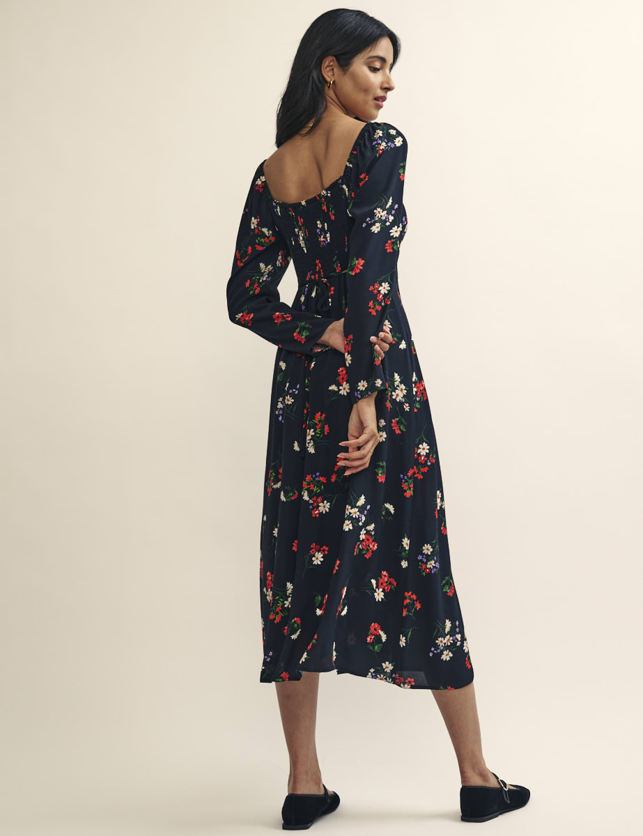 Black Wildflower Print Abby Midi Dress | Nobody's Child