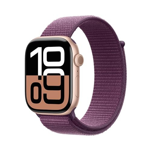 Apple Watch Series 10 [GPS 46mm case] Smartwatch with Rose Gold Aluminum Case with Plum Sport Loop. Fitness Tracker, ECG App, Always-On Retina Display, Carbon Neutral | Amazon (US)