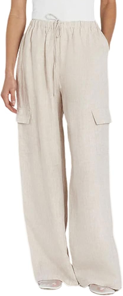 Xiaoxuemeng Womens Cotton Linen Wide Leg Pants Casual Elastic Waisted Cargo Pants with Pockets | Amazon (US)