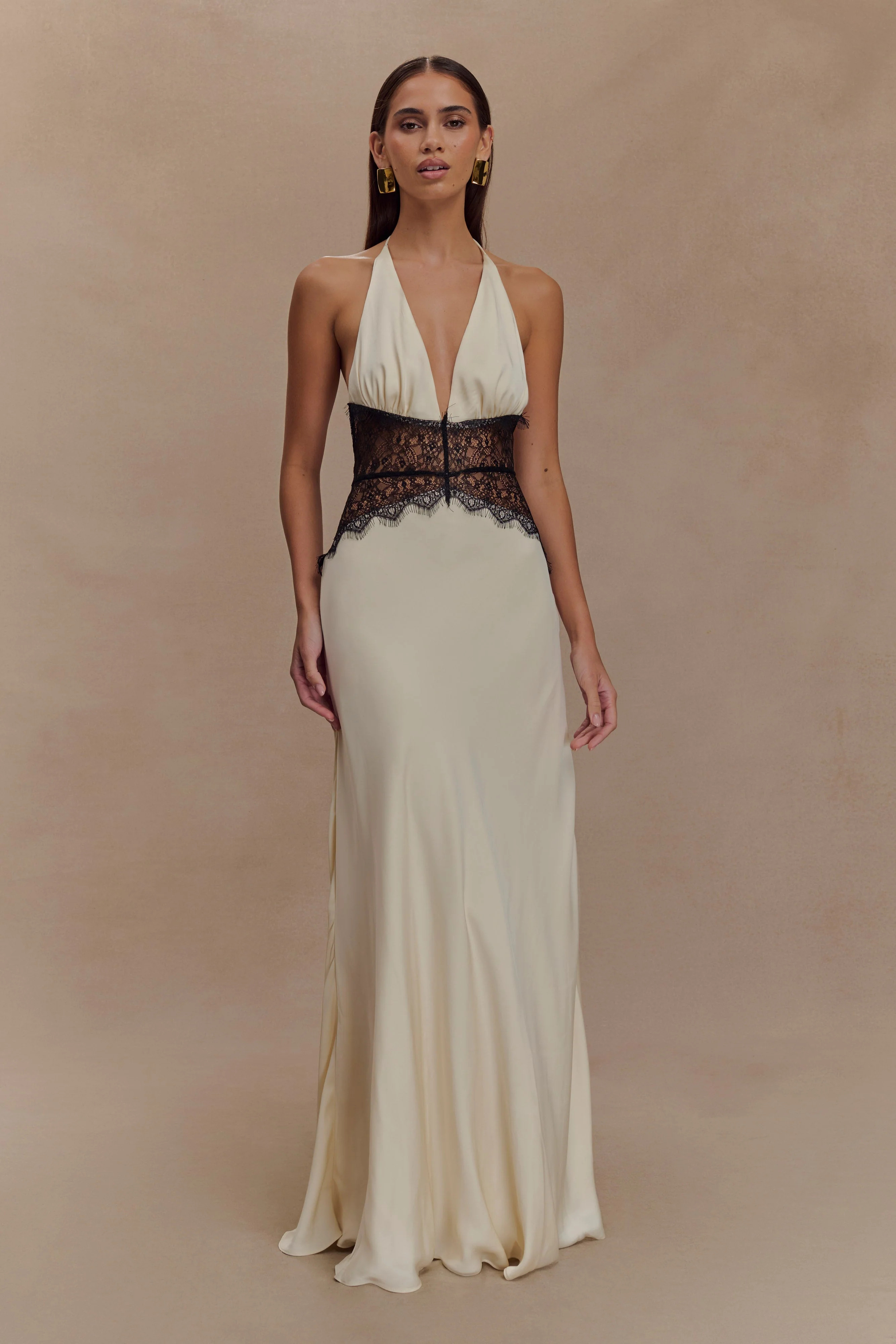 Dinah Lace And Satin Maxi Dress - Black/Ivory | Meshki (APAC)