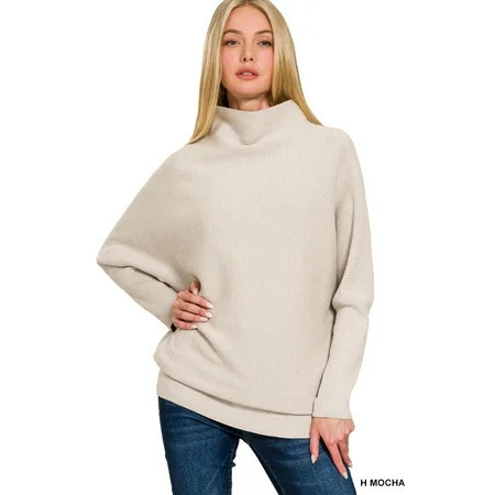 Zenana Women s Elegant Relaxed Fit Dolman Long Sleeve Mock Neck Viscose Soft Fabric Light Sweater | Walmart (US)
