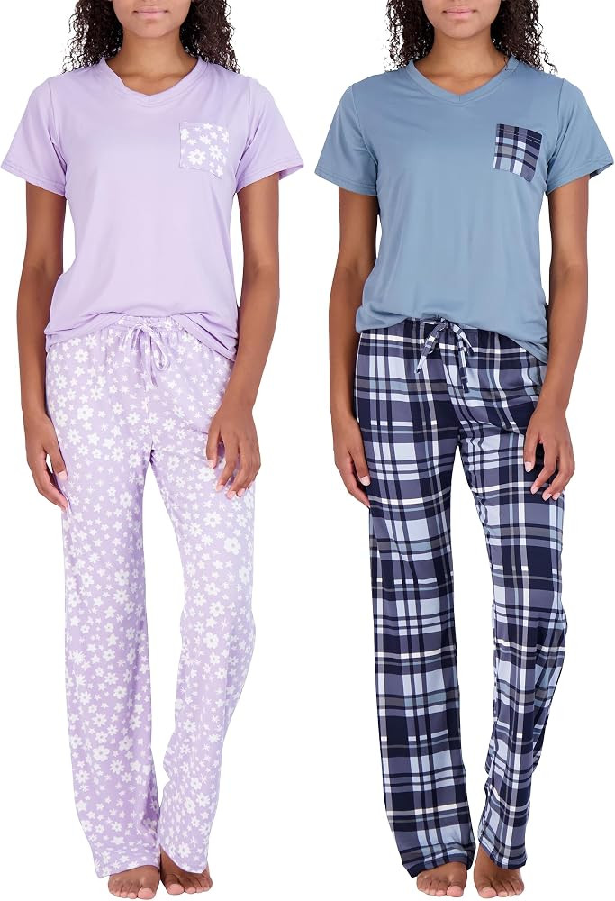 Real Essentials 2 Pack: Women’s Pajama Set Super-Soft Short & Long Sleeve Top With Pants (Avail... | Amazon (US)
