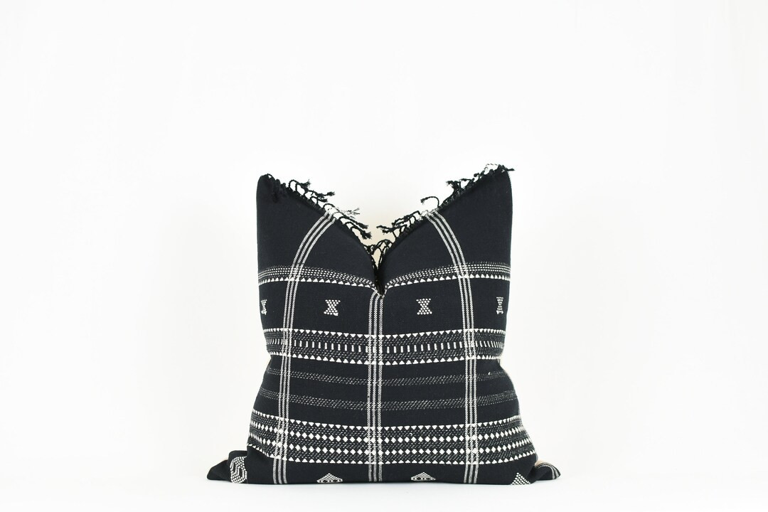 Aria Fringe Cotton Black White With Fringe Cotton Pillow - Etsy | Etsy (US)