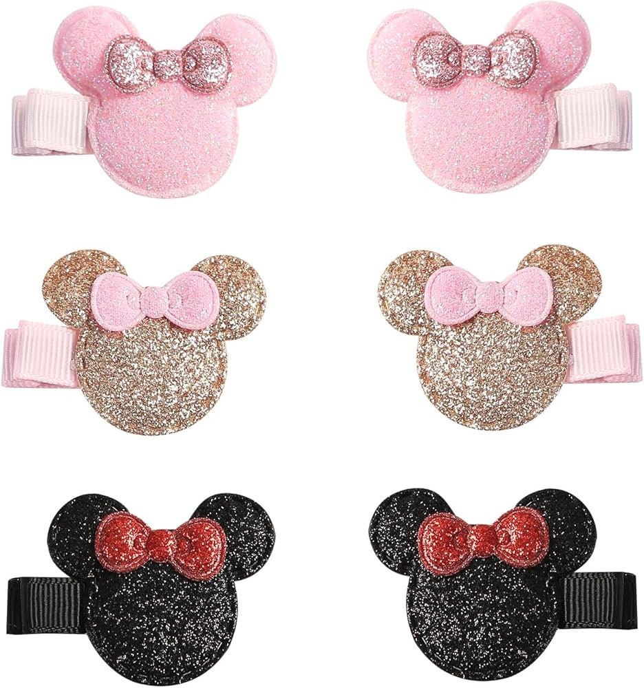 3 Pairs Glitter Mouse Ears Hair Clips for Baby Girls Toddler 1.5 Inch Hair Bows Barrettes Birthda... | Amazon (US)