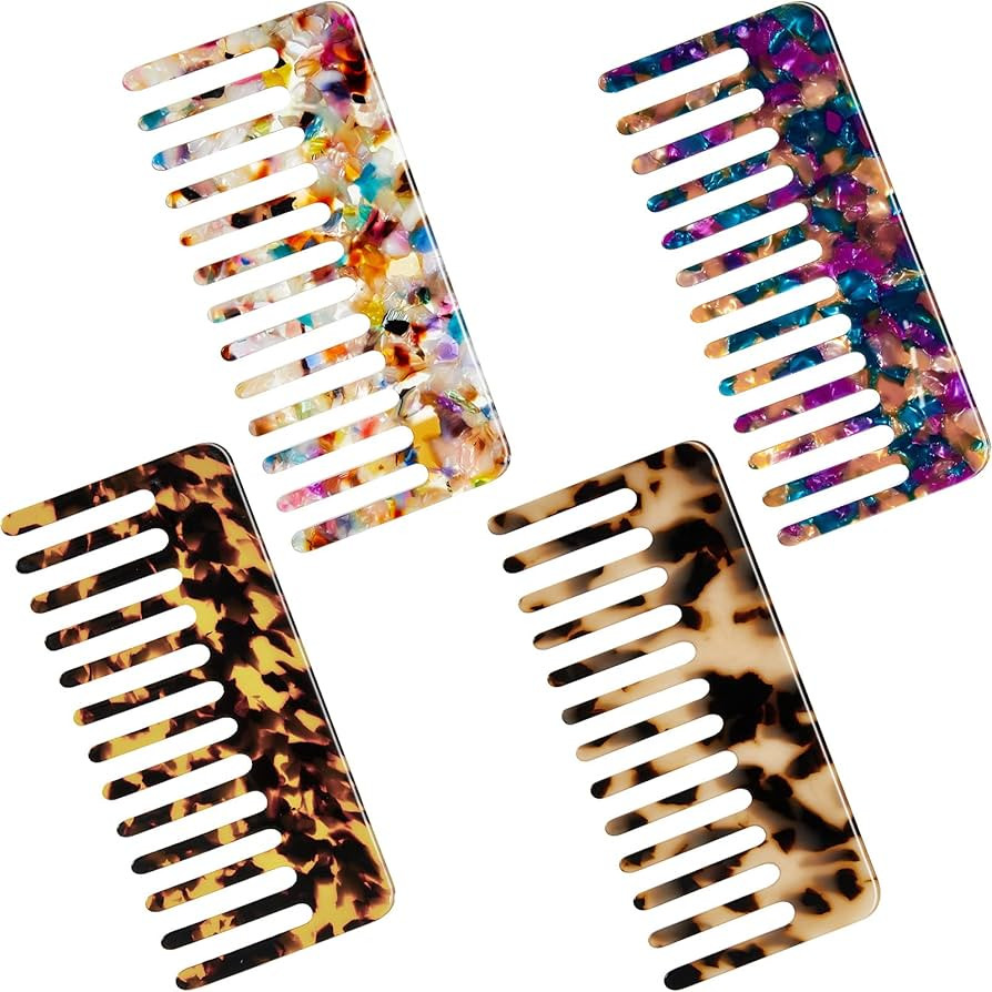 Patelai 4 Pcs Wide Tooth Comb Detangling Combs Cellulose Acetate Comb for Women Wide Tooth Tortoi... | Amazon (US)