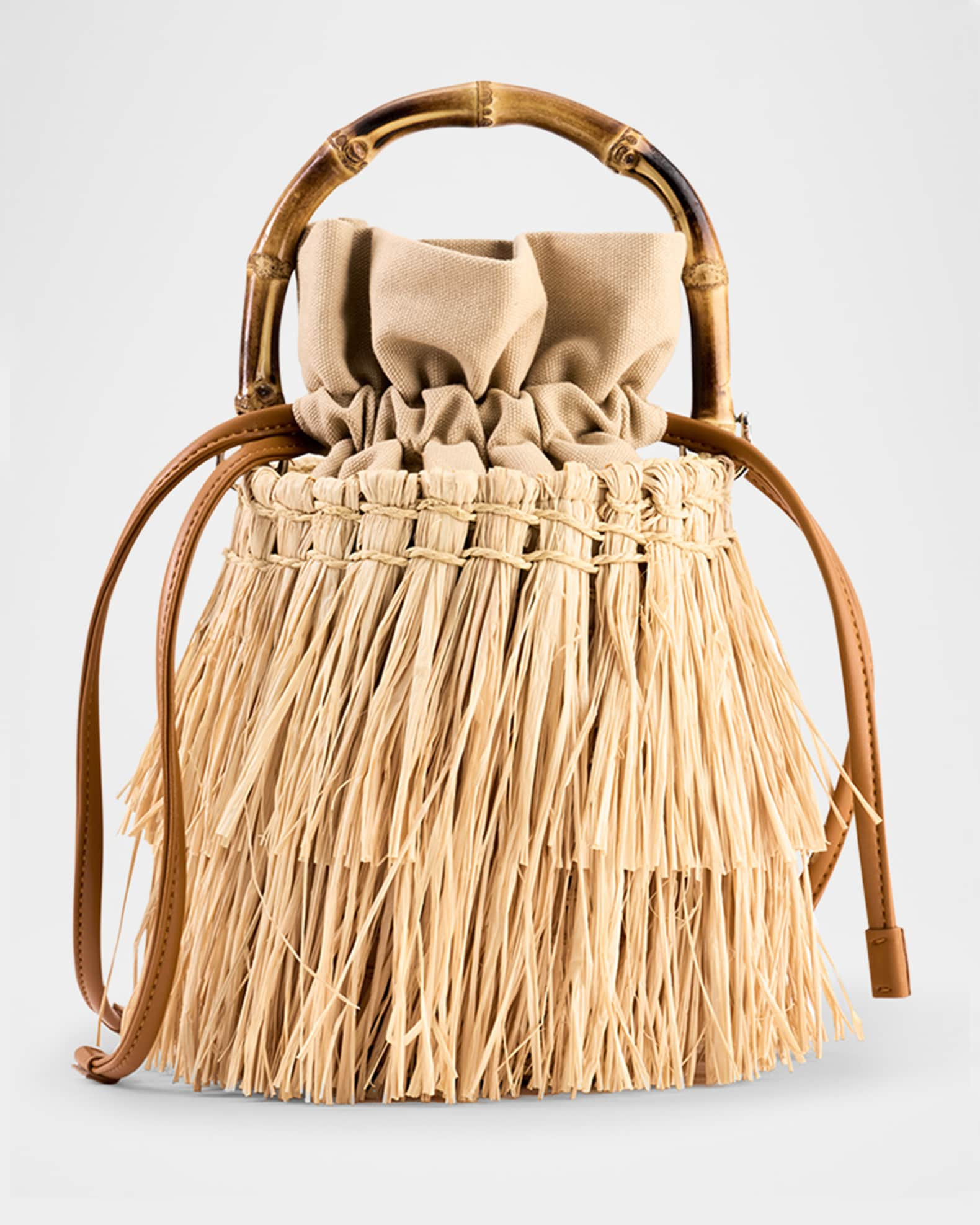 Tiki Fringe Raffia Top-Handle Bag | Neiman Marcus