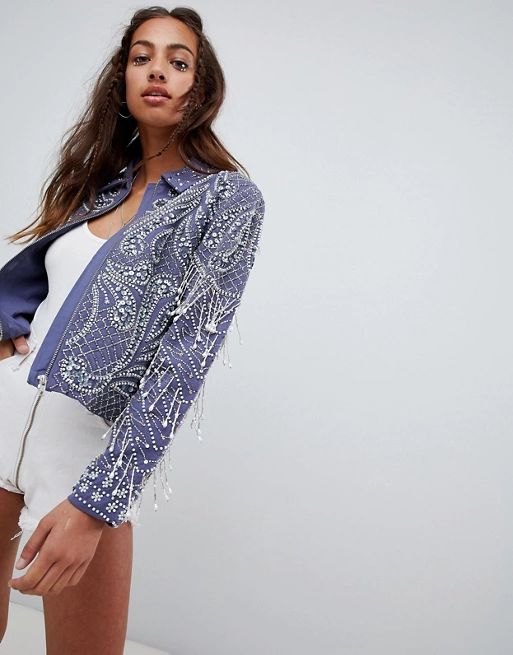 ASOS DESIGN Embellished Pearl Jacket With Fringing | ASOS US