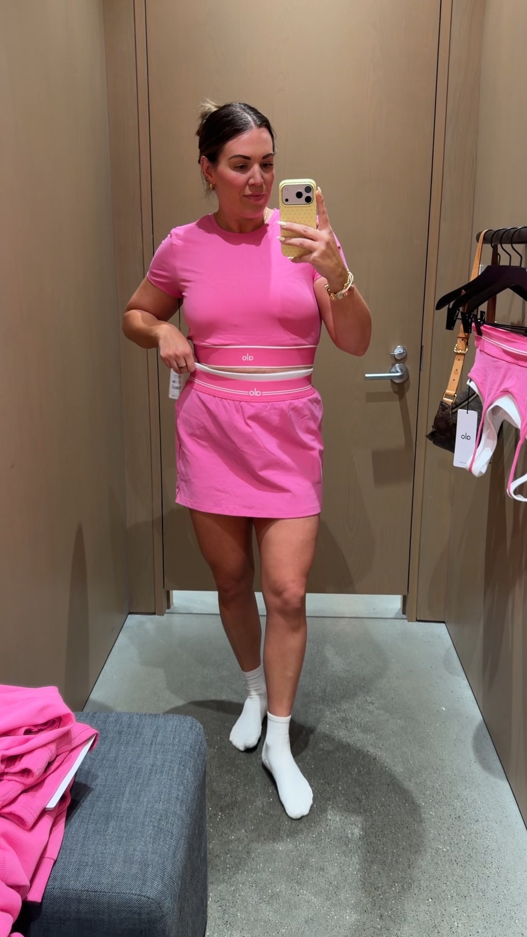 curvy midsize Alo Paradise Pink look! wearing size large in short sleeve bra top and skort 💕

#LTKSeasonal #LTKActive #LTKMidsize