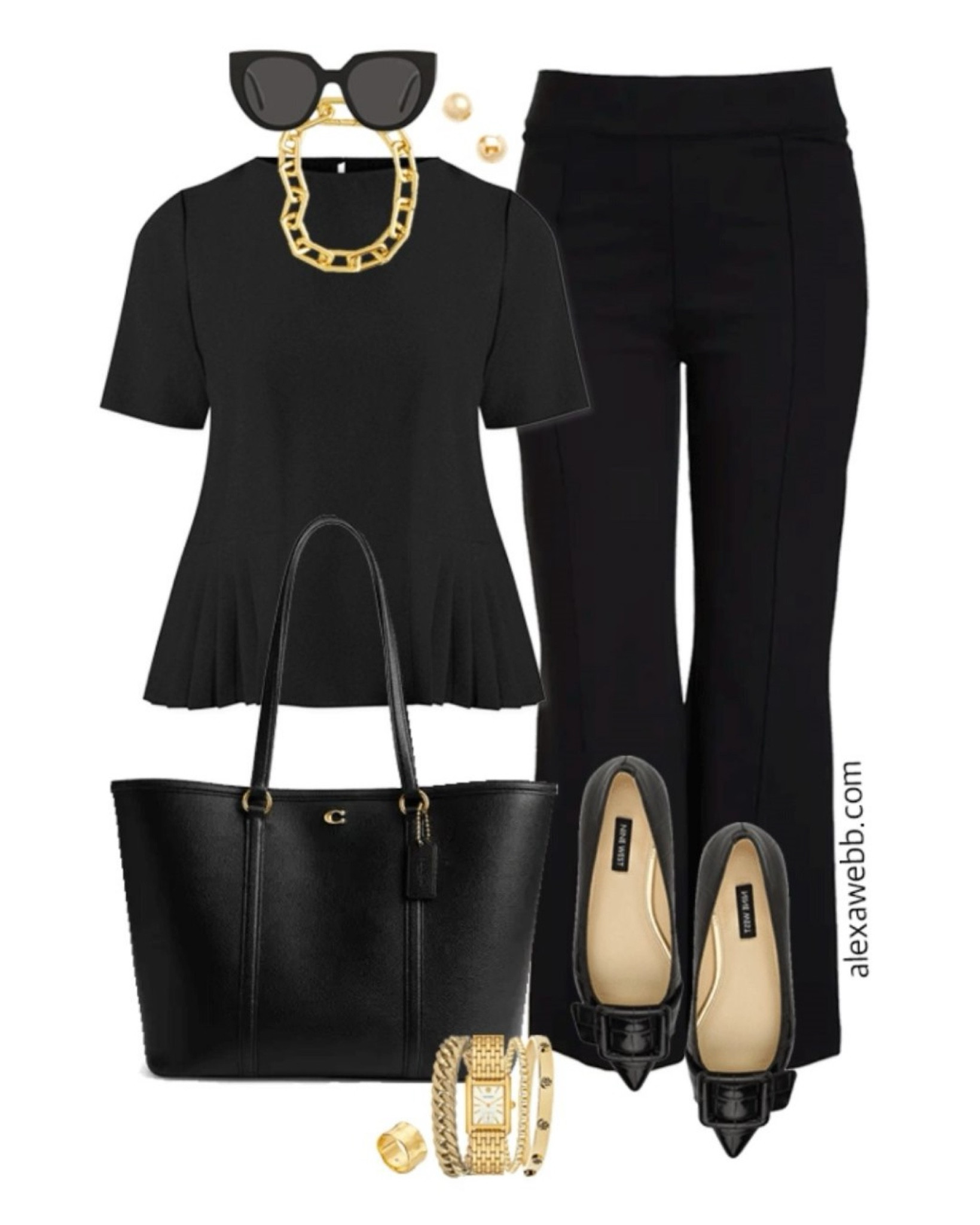 Plus size fall business casual work capsule wardrobe with a black blouse, flared pants and flats. Alexa Webb 

#LTKPlusSize #LTKStyleTip #LTKWorkwear