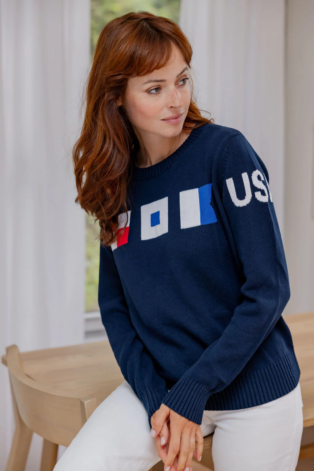 KENNEDY USA Nautical Flag Cotton Crewneck Sweater | Pearls & Camo