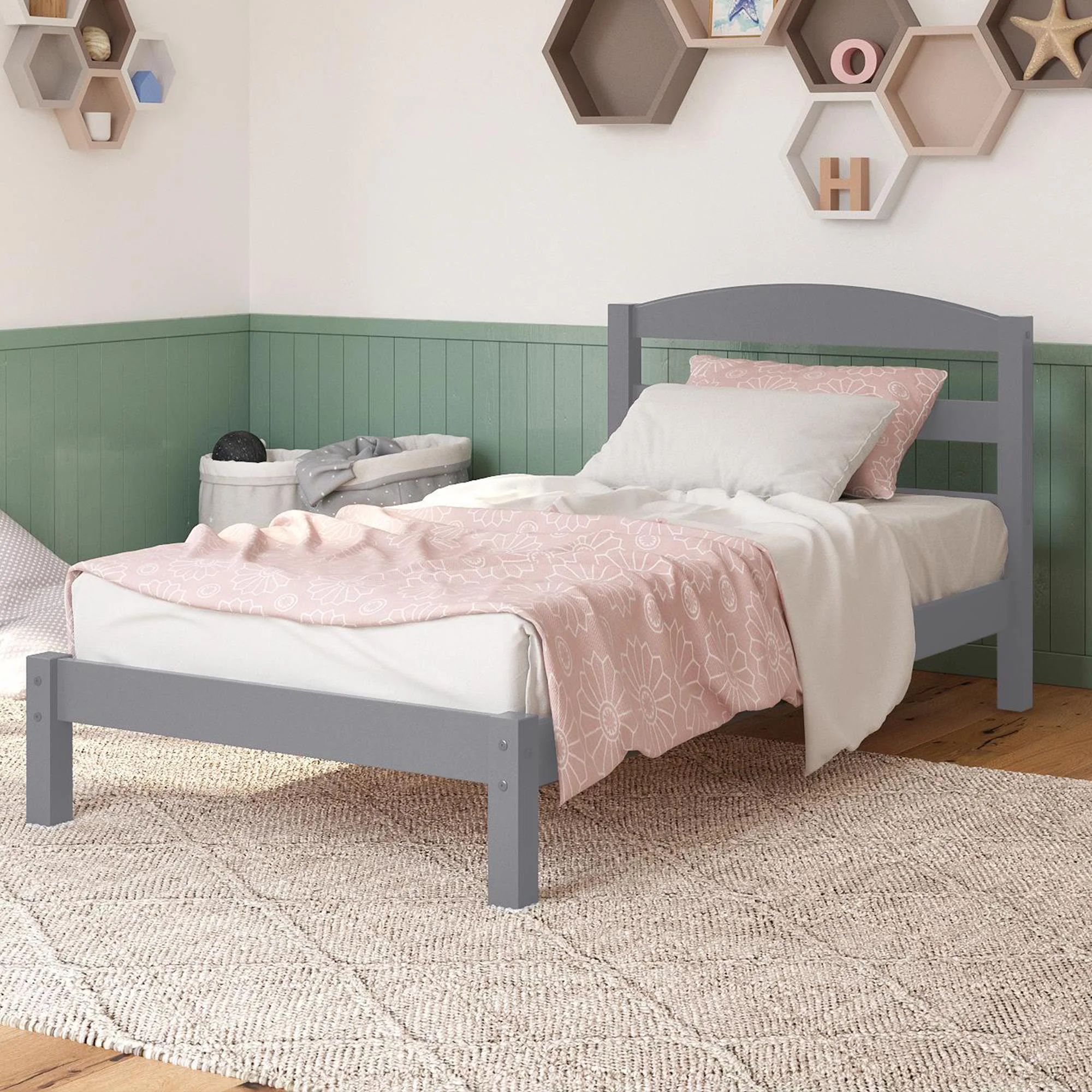 Better Homes & Gardens Leighton Kids Twin Size Bed, Wood Platform Bed Frame, Gray | Walmart (US)