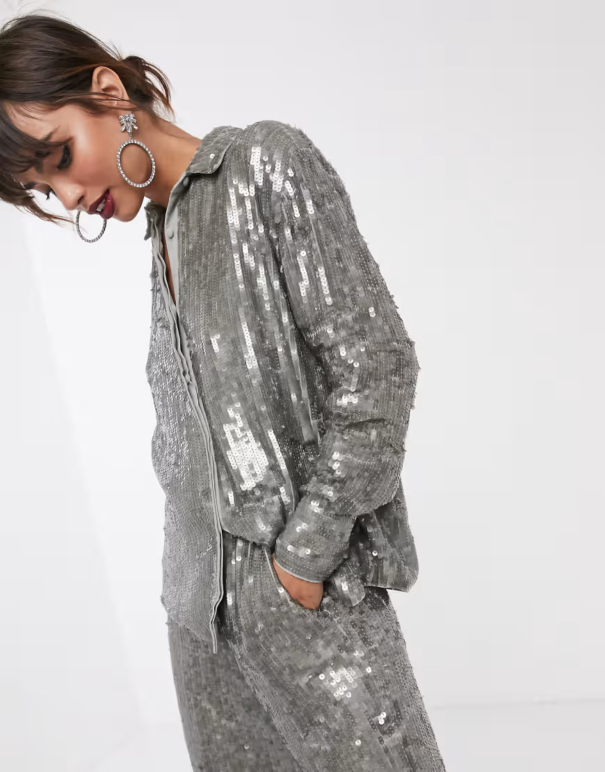 ASOS EDITION sequin shirt-Grey | ASOS (Global)