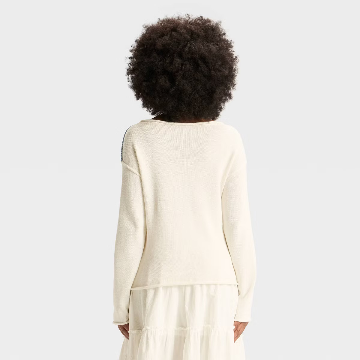 Women's Wide Crewneck Americana Pullover Sweater - Wild Fable™ Off-White L | Target