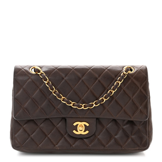 Lambskin Quilted Medium Double Flap Dark Brown | FASHIONPHILE (US)