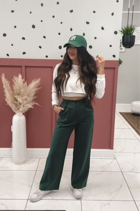 Spring outfit - hat outfit - green trouser pants, cropped tee, converse outfit 

Valentine's Day Outfit, Wedding Guest Dress, Vacation Outfits, Jeans, Winter Outfits, Coffee Table, Resort Wear, Bedding, Work Outfit, Maternity 

#LTKfindsunder50 #LTKshoecrush #LTKsalealert