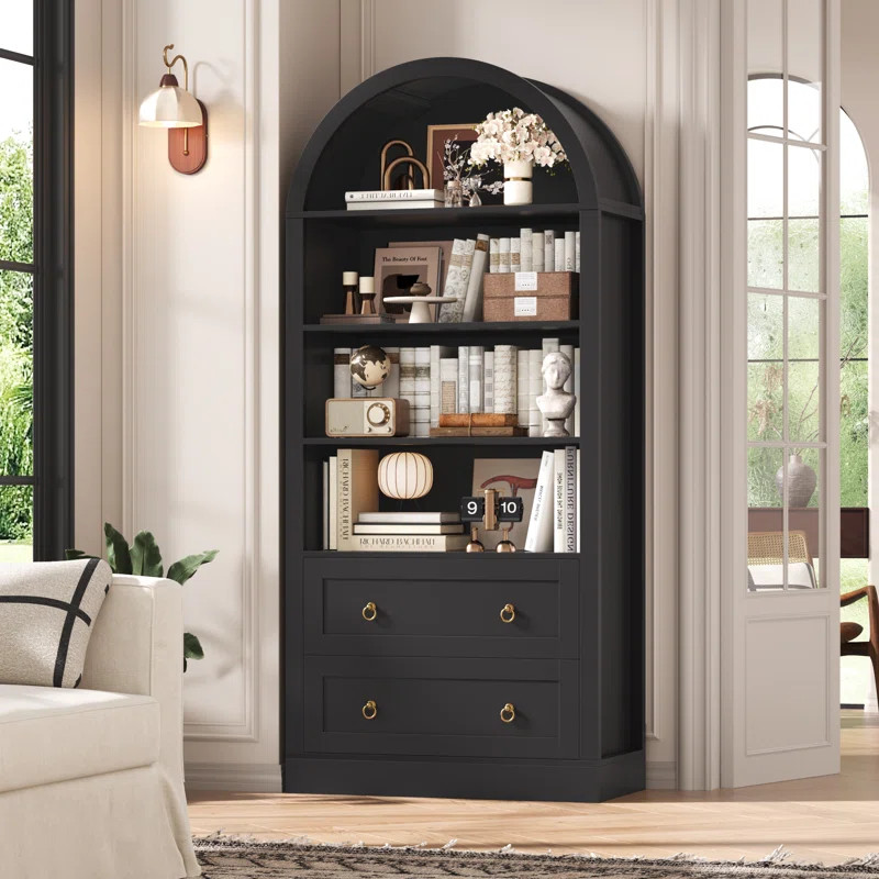 Ebern Designs 69.7"H Arched Bookcase With 2 Drawers & Reviews | Wayfair | Wayfair North America
