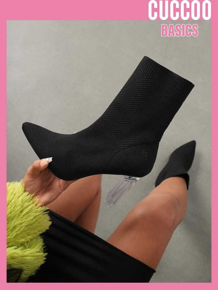 CUCCOO Basic Slip-On Stretch Boots Collection-Clear Heel | SHEIN