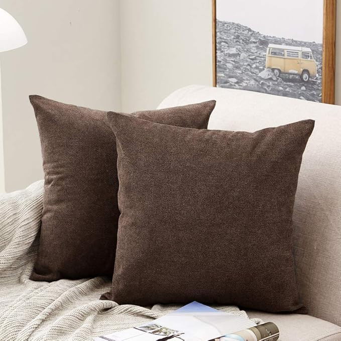 MERNETTE Pack of 2, Thick Chenille Decorative Square Throw Pillow Cover Cushion Covers Pillowcase... | Amazon (US)