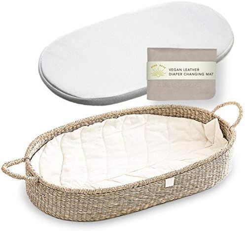 Bebe Bask Premium Baby Changing Basket Set - The Original with Luxury Leaf Linen Liner. Handmade ... | Amazon (US)