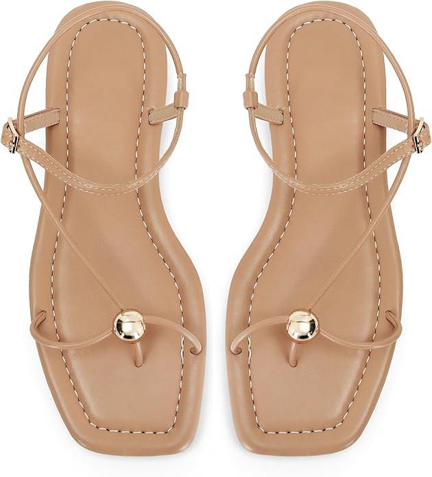 GTBINGGO Strappy Flat Sandals for Women Comfortable Open Square Toe Sandals Dressy Beach Thong Fl... | Amazon (US)