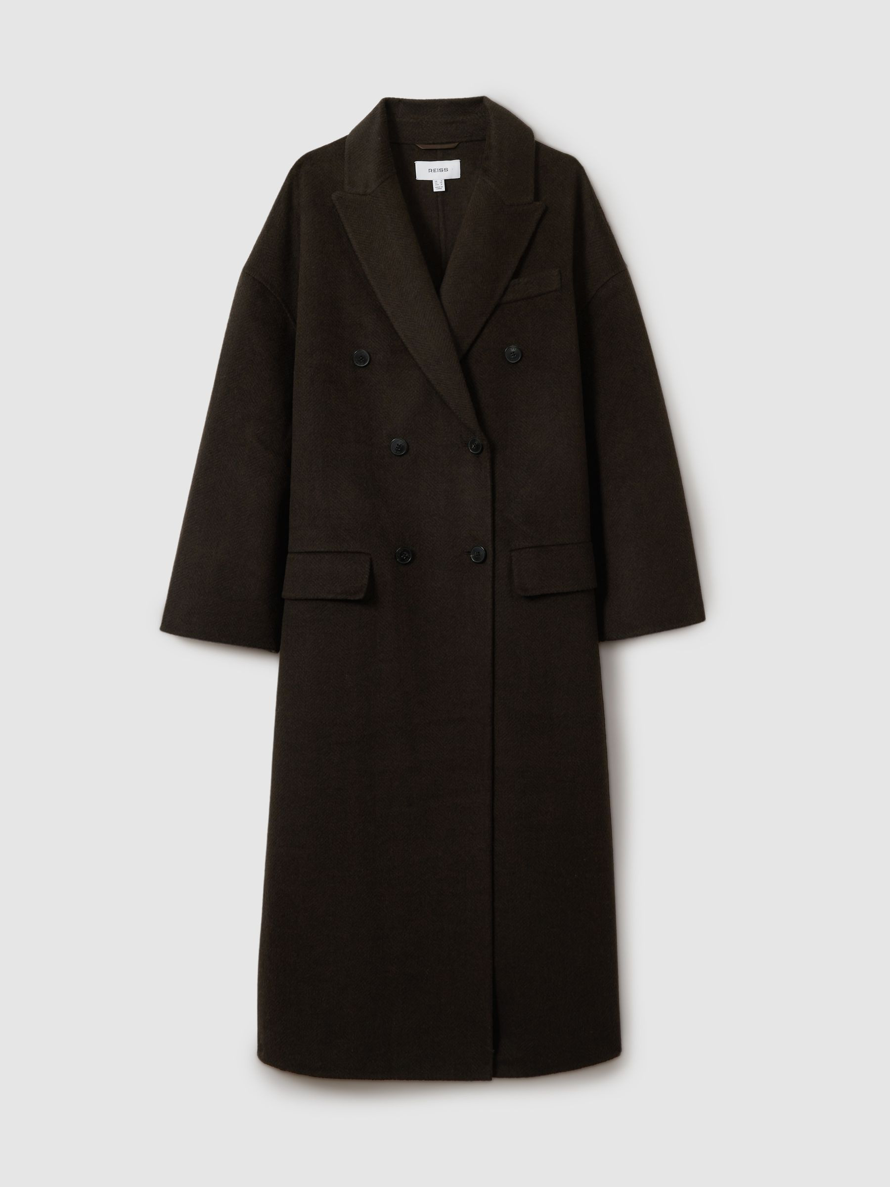 Reiss Wool Blend Herringbone-Twill Coat in Chocolate - REISS | Reiss UK