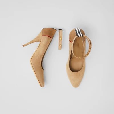 Triple Stud Stripe Detail Suede Point-toe Pumps in Tawny - Women | Burberry United States | Burberry (US)