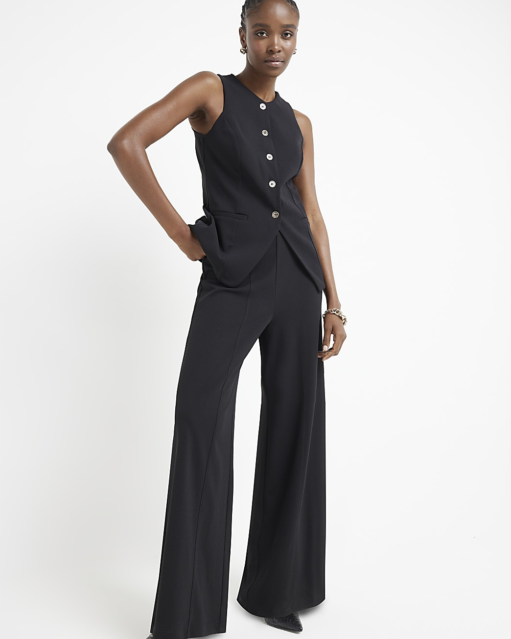 Black Crew Neck Waistcoat | River Island (UK & IE)