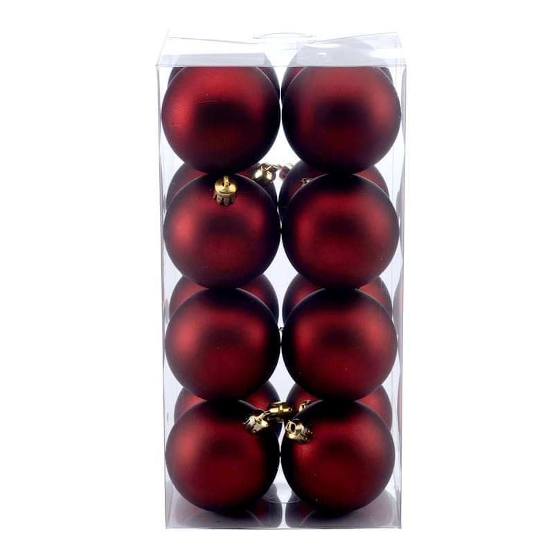 16-Count Matte Burgundy Shatterproof Ornaments, 2.7" | At Home