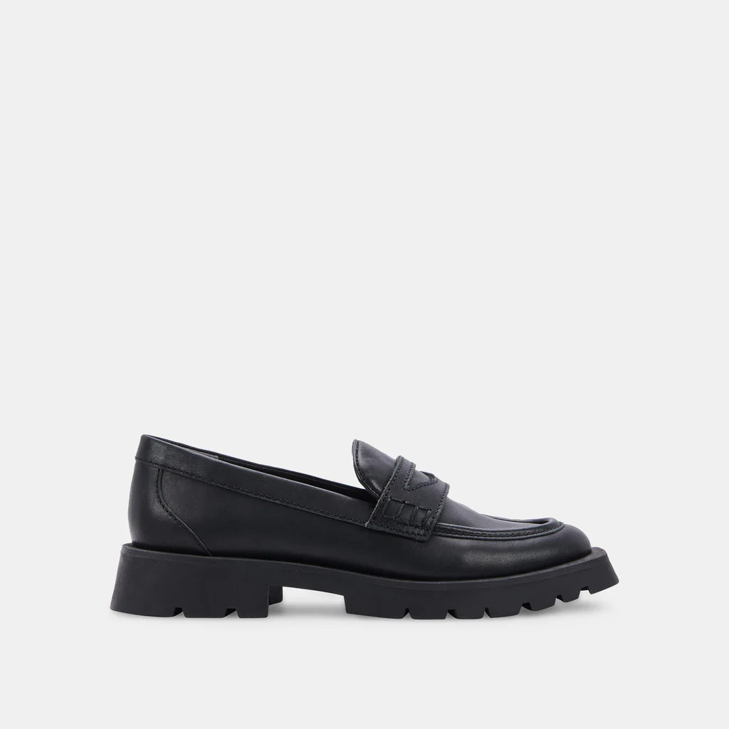 ELIAS WIDE FLATS BLACK LEATHER | DolceVita.com