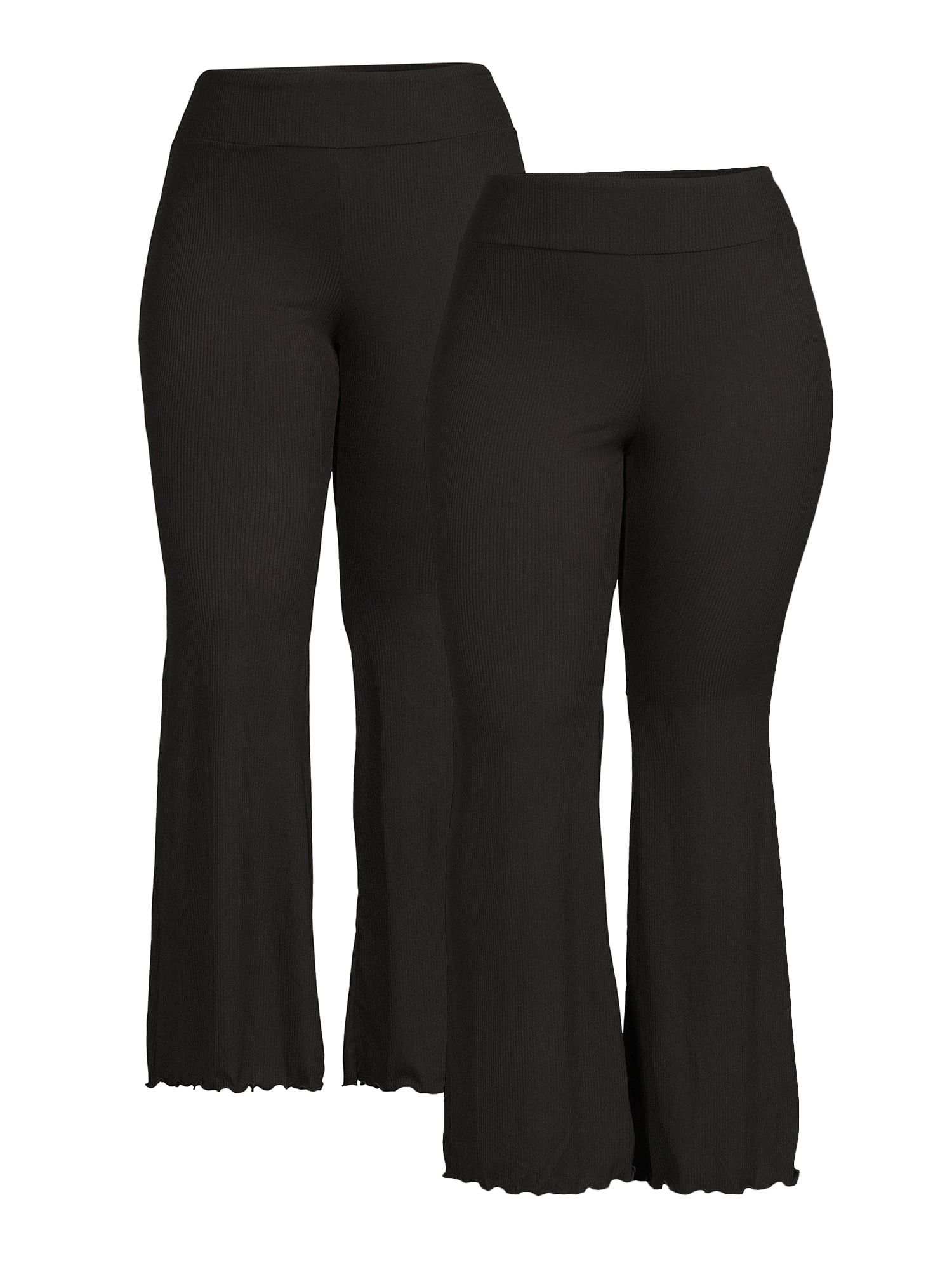 No Boundaries Juniors Plus Size Ribbed Flare Pants with Lettuce Edge, 2-Pack | Walmart (US)