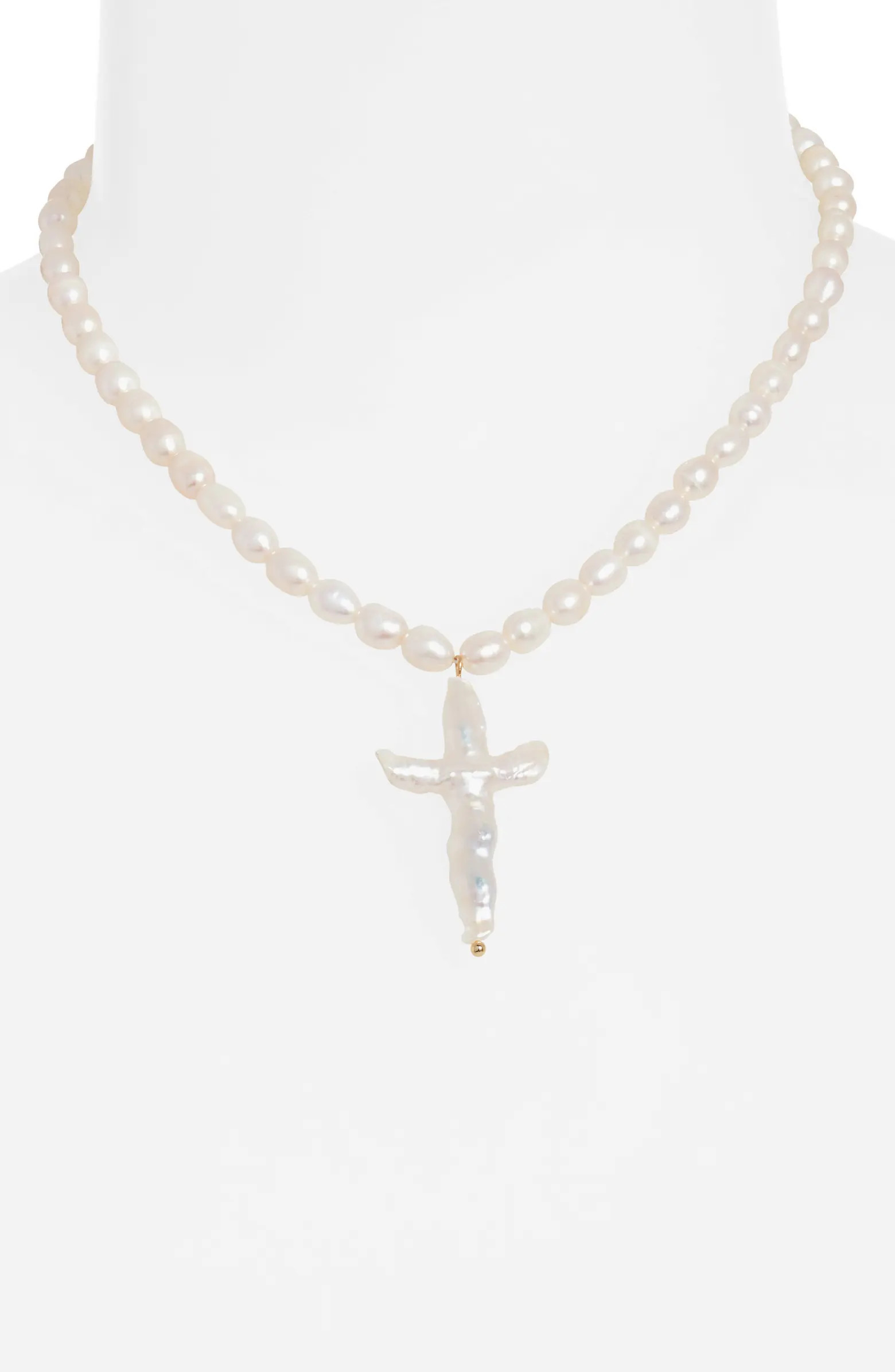 FRASIER STERLING Florenzia Freshwater Pearl Cross Pendant Necklace | Nordstrom | Nordstrom