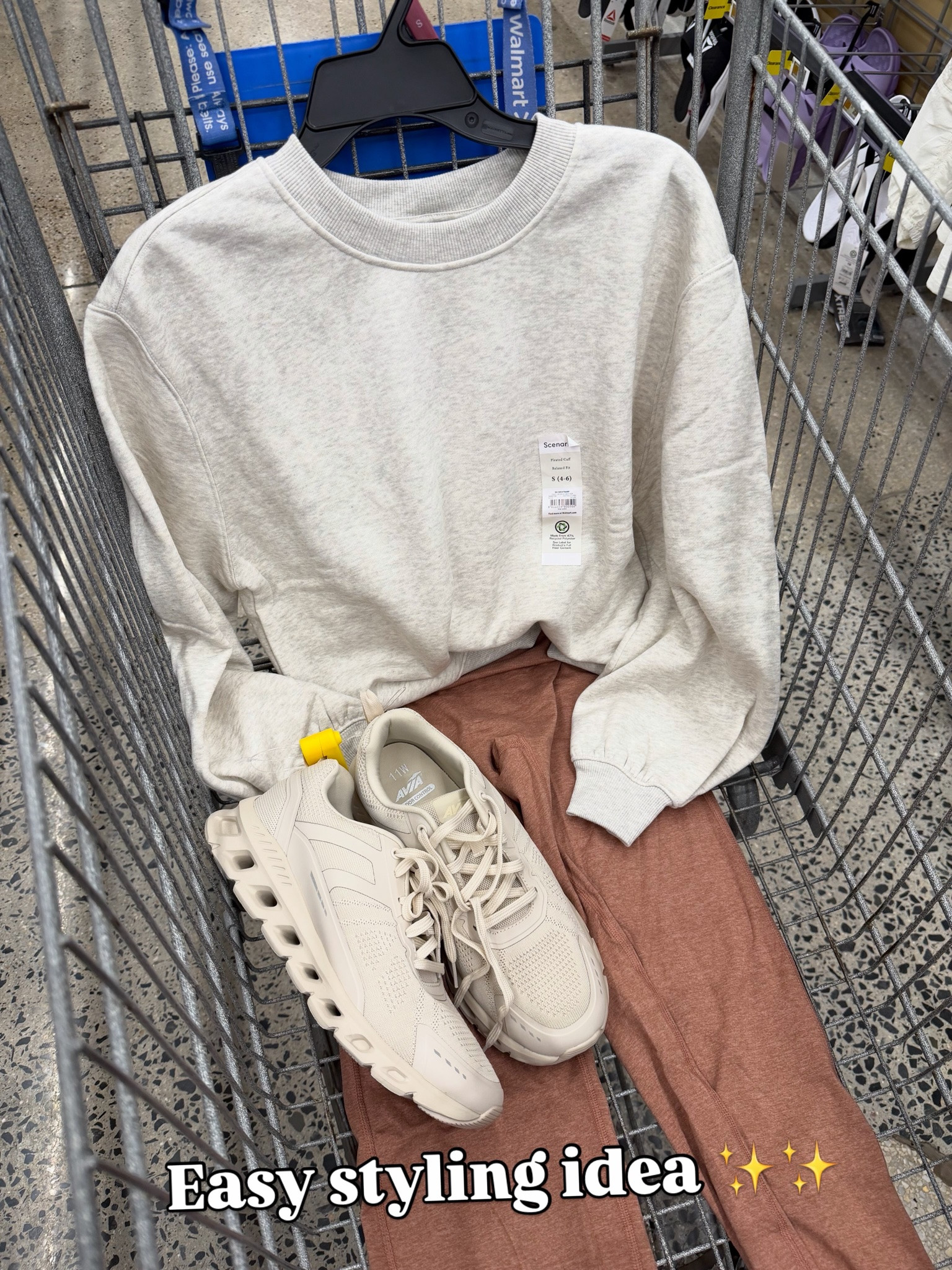 Walmart fold over waist flare leg active pants and sweatshirt outfit idea. Sweatshirt by Scenario isn’t online yet. #walmartfashion