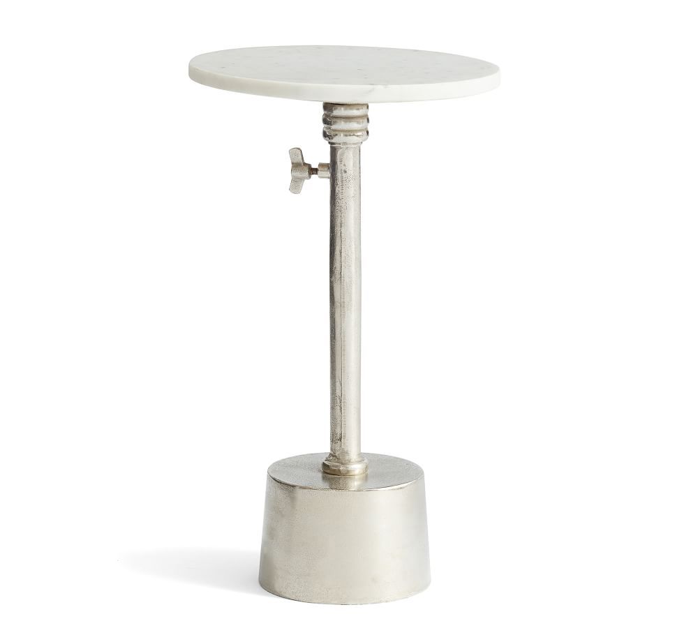 Melvin Round Marble Adjustable Accent Table, White | Pottery Barn (US)
