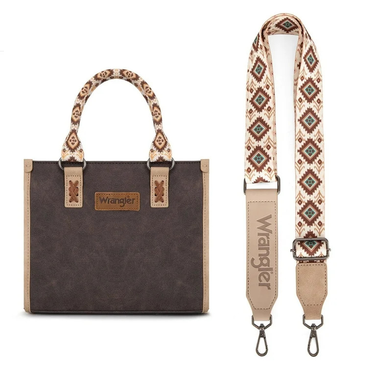 Wrangler Tote Bag for Women Western Retro Purse Top Handle Handbags with Aztec Strap, Coffee | Walmart (US)