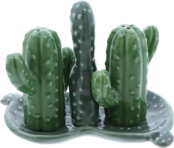 Ceramic Salt & Pepper Shakers Collectors Kitchen Décor with Tray - Cactus | Amazon (US)