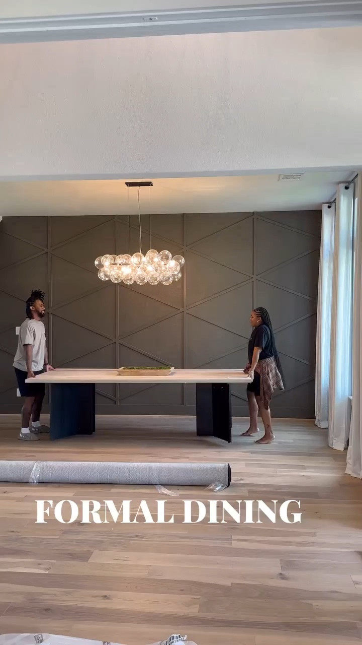 Let’s dress up this formal dining room! The area rug is the anchoring piece that tied this room together. I didn’t want to overly design this space and take away from the wall feature and light fixture that were already present so I softly complimented them with just a few simple additions that did the trick.