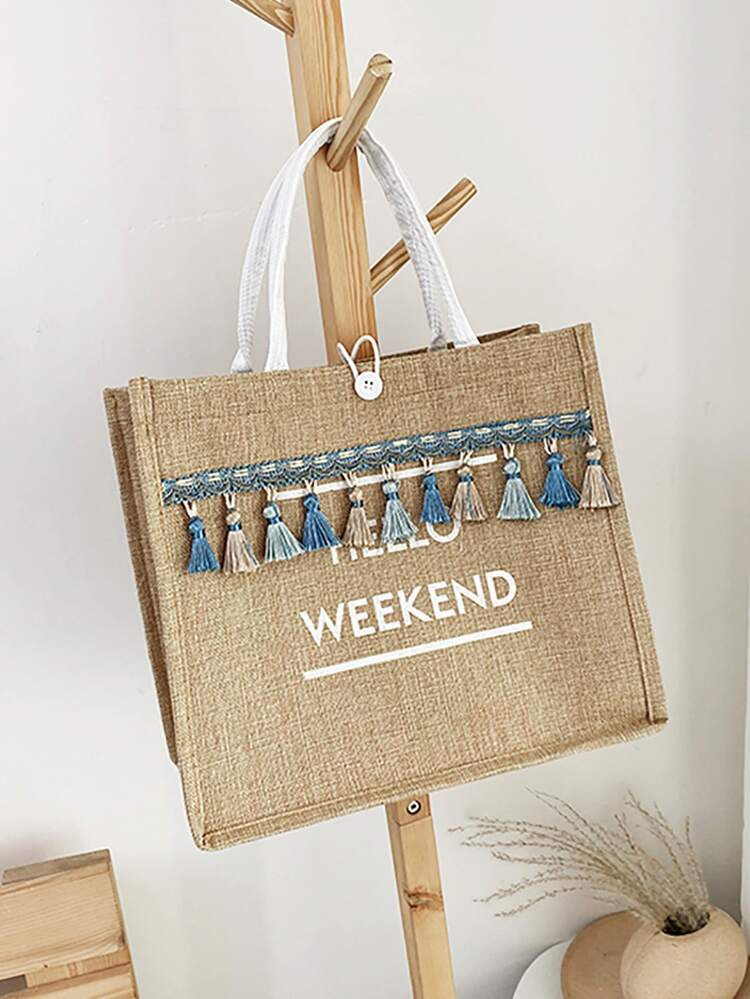 Tassel Charm Letter Graphic Tote Bag | SHEIN