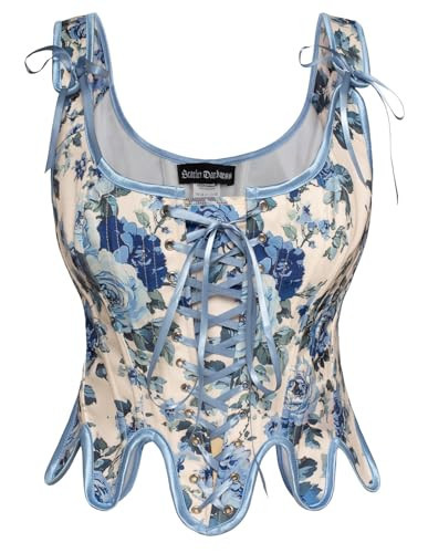 Scarlet Darkness Corset for Women Floral Renaissance Corset Tops Fairy Corset Costume Apricot Blue Flowers Size 14 | Amazon (US)