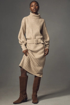 By Anthropologie Long-Sleeve Turtleneck Belted Sweater Midi Dress | Anthropologie (US)