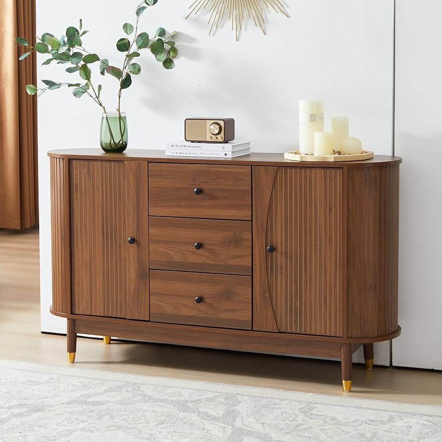 Fluted Sideboard Buffet Cabinet with Storage,Oval Curved Edge Cabinet with Drawer,Mid Century Mod... | Amazon (US)