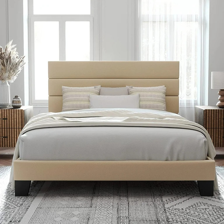 Allewie Queen Size Platform Bed Frame with Fabric Headboard/Fully Upholstered Mattress Foundation... | Walmart (US)