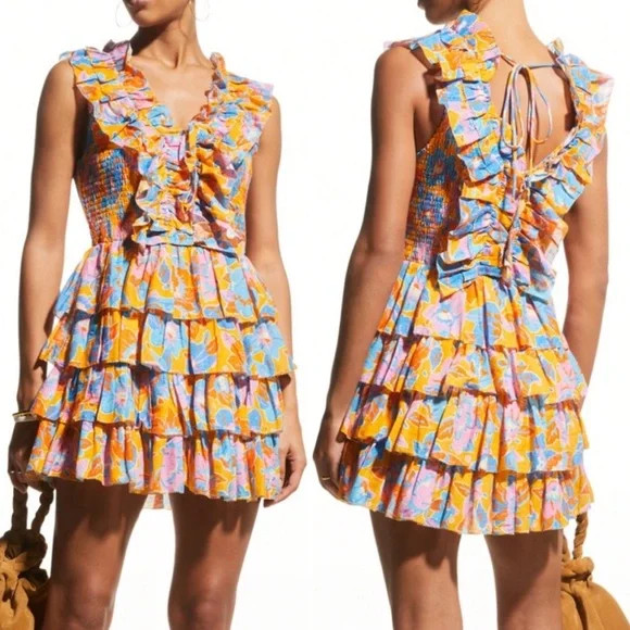 NWT love the label sage frilly merigold Frenchie cotton mini dress floral ruffle | Poshmark