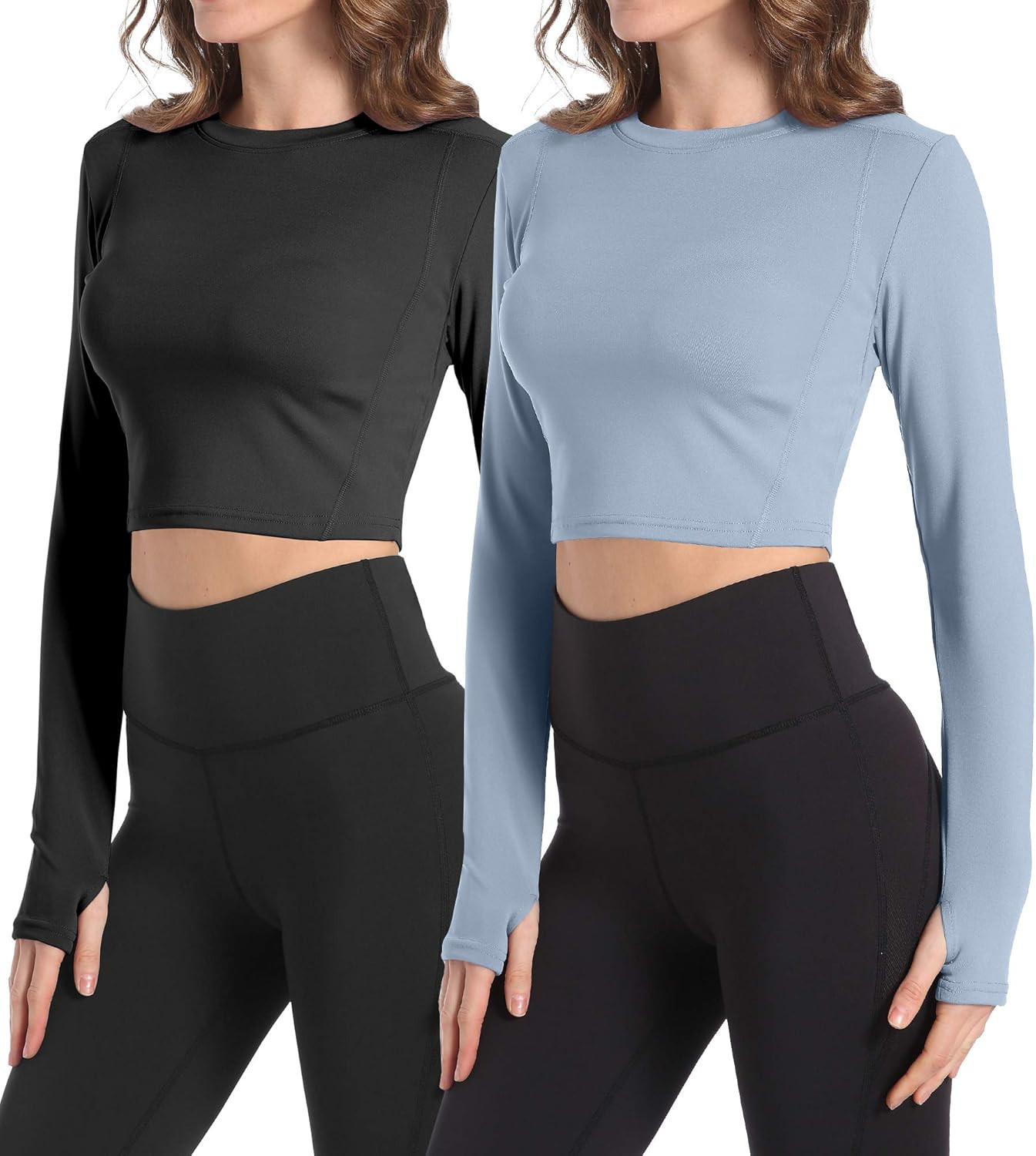HIBETY 2 Pack Women's Crop Top Long Sleeve Athletic Workout Yoga Shirts Cropped Sweatshirts with ... | Amazon (US)