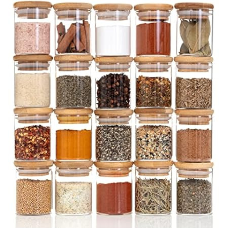 Churboro 24 Glass Spice Jars with Bamboo Airtight Lids, 400 Spice Labels, Funnel and Chalk Marker... | Amazon (US)
