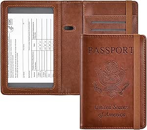 HerriaT Passport and Vaccine Card Holder Combo,Cover Case with CDC Vaccination Card Slot, Leather... | Amazon (US)
