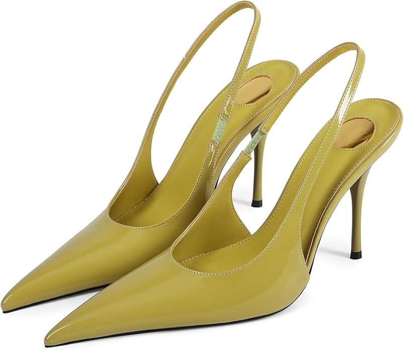Satin Pointed Toe High Stiletto Heels for Women Stretchy Ankle Strap Slingbacks Slip-on Backless ... | Amazon (US)