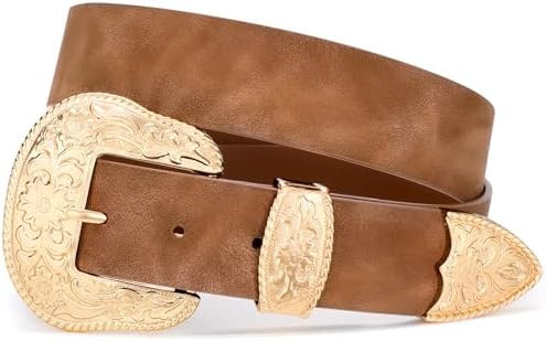 SUOSDEY Women Country Western Belt Cowgirl Cowboy Vintage Leather Belt with Western Style Big Buc... | Amazon (US)