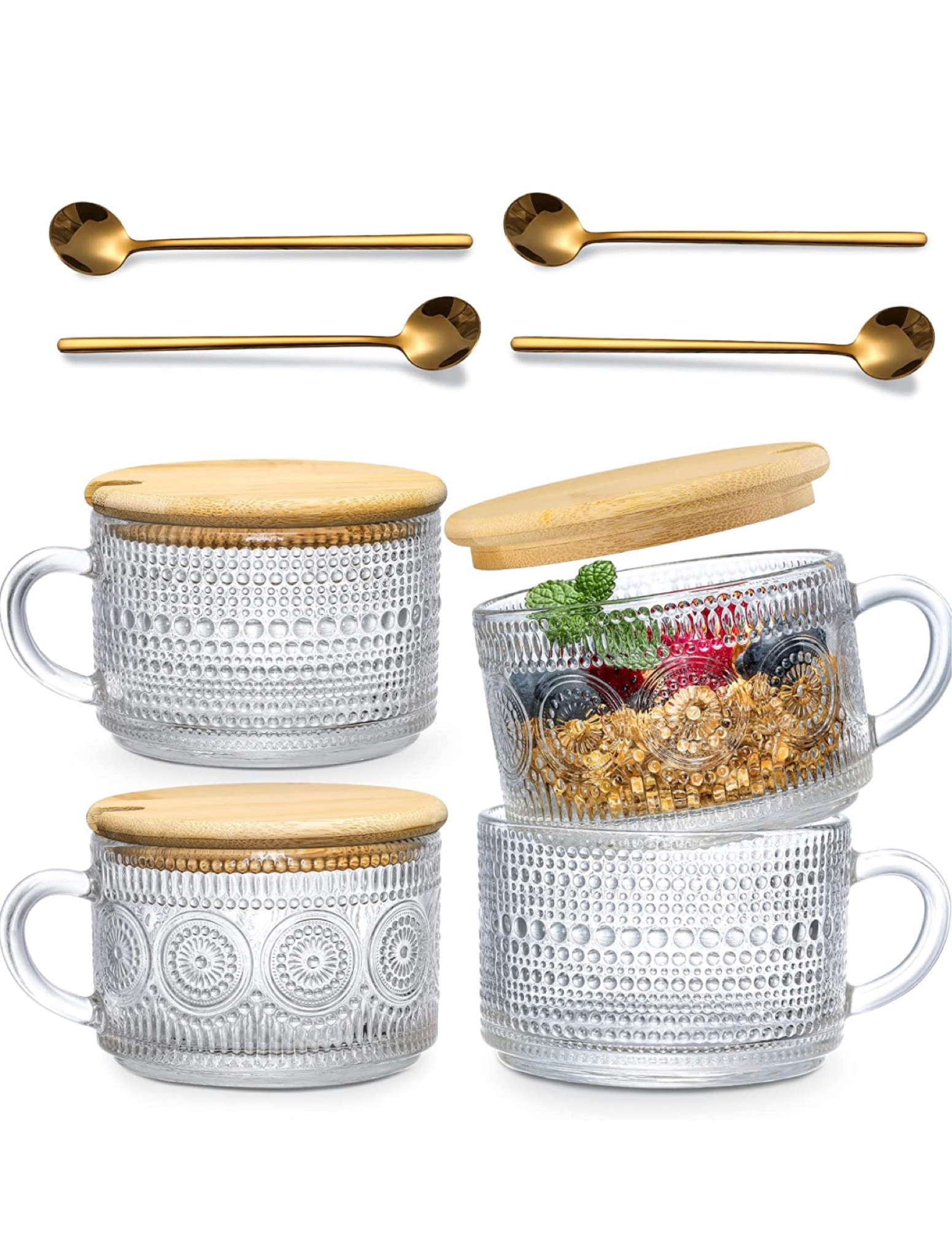 Vintage mugs for coffee, overnight oats, etc
Includes bamboo lids and spoons 

#LTKFind